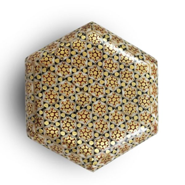 جعبه خاتم کاری شش گوش کوچک - Image 3