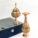 ست گلدان 25 سانتی و شکلات خوری 20 سانتی مس و خاتم