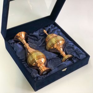 ست گلدان 25 سانتی و شکلات خوری 20 سانتی مس و خاتم