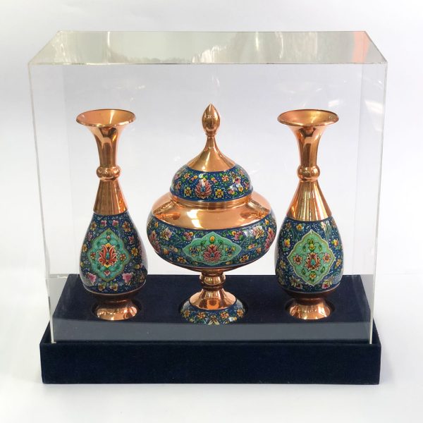 ست شکلات خوری و یک جفت گلدان مس و پرداز 3