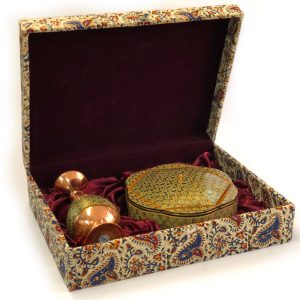 ست گلدان مس و خاتم 25 سانتی و شکلات خوری خاتم کاری شش گوش