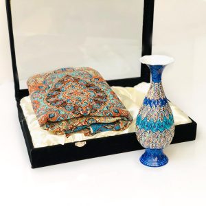 ست گلدان میناکاری 25 سانتی و رومیزی ترمه معمولی