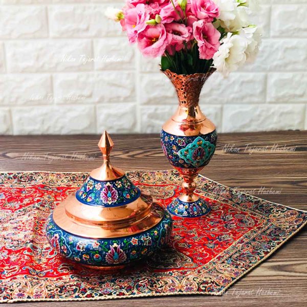 گلدان سنبلدان مس و پرداز 25 سانتی 3