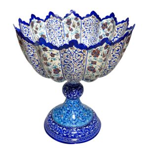 کاسه پایه‌دار میناکاری 25 سانتی مدل فواره‌ای