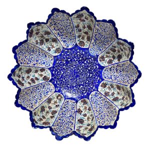 کاسه پایه‌دار میناکاری 25 سانتی مدل فواره‌ای