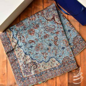 ست آجیل خوری فیروزه کوبی 13 سانتی و رومیزی ترمه ابریشم 1 در 1