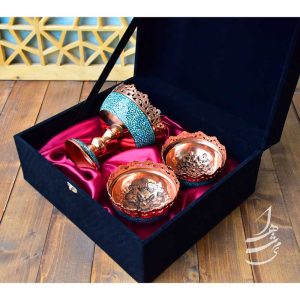 ست آجیل خوری فیروزه کوبی 16 سانتی و کاسه فیروزه کوبی