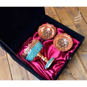 ست آجیل خوری فیروزه کوبی 16 سانتی و کاسه فیروزه کوبی