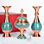 ست شکلات خوری فیروزه کوبی 18 سانتی و جفت گلدان فیروزه کوبی 20 سانتی