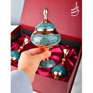 ست شکلات خوری فیروزه کوبی 18 سانتی و جفت گلدان فیروزه کوبی 20 سانتی