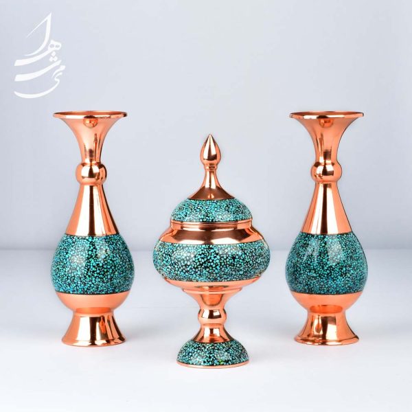 ست شکلات خوری فیروزه کوبی 18 سانتی و جفت گلدان فیروزه کوبی 20 سانتی - Image 4
