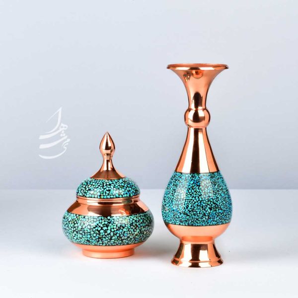 ست قندان و گلدان فیروزه کوبی 16 سانتی - Image 3
