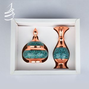 ست قندان و گلدان فیروزه کوبی 16 سانتی