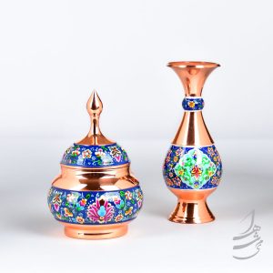 ست گلدان 16 سانتی و قندان 14 سانتی مس و پرداز