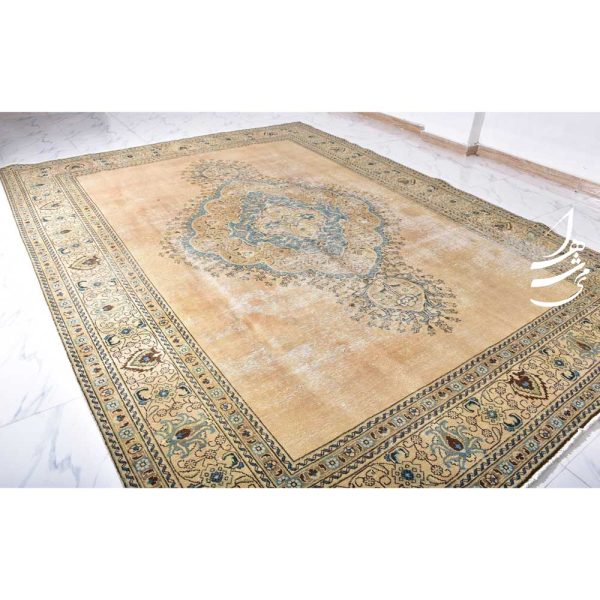 فرش وینتیج دستباف کرم 3.9*2.95 متری کد fd-114 3