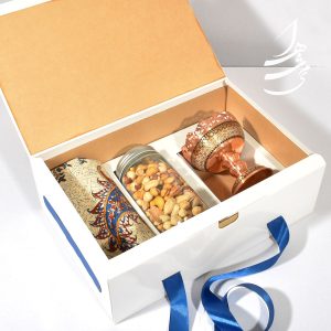 ست آجیل خوری 11 سانتی مس و خاتم و رومیزی قلمکار و آجیل چهار مغز