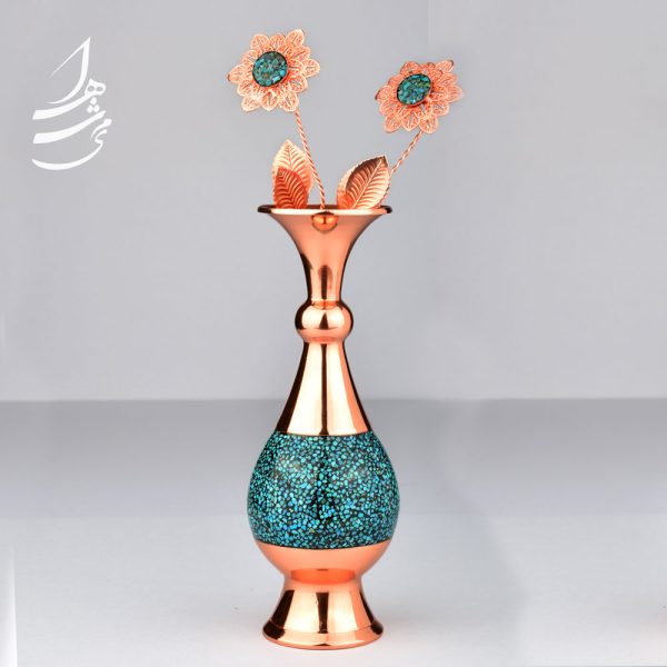 ست گلدان 20 سانتی فیروزه کوبی و گل مسی 4