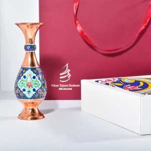 ست گلدان مس و پرداز 20 سانتی و رومیزی مخمل 1 در 1