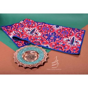 ست بشقاب فیروزه کوب 20 سانتی و رانر مخمل 30 در 90 سانتی