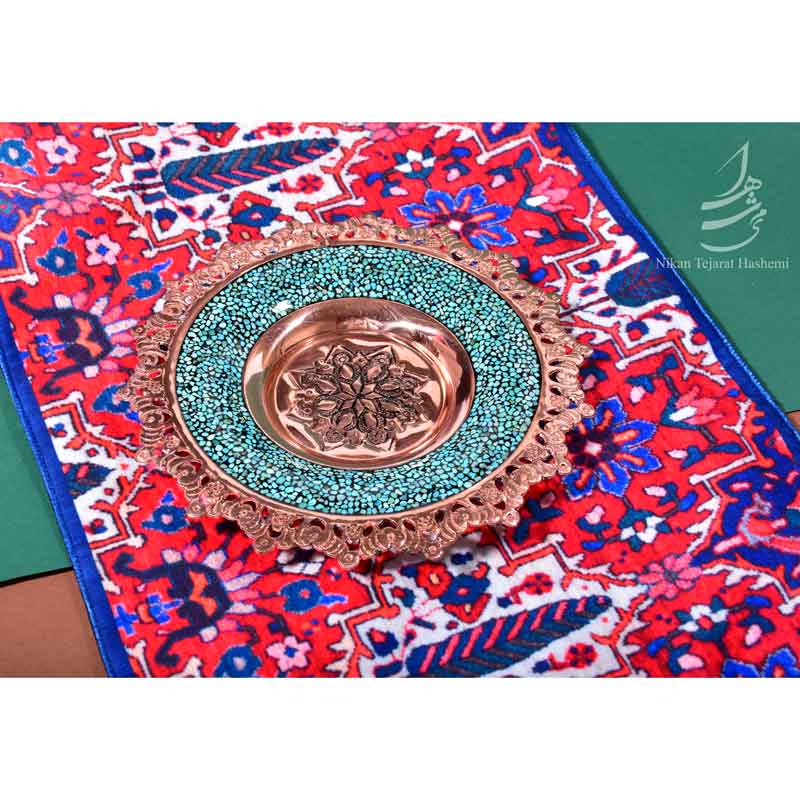 ست بشقاب فیروزه کوب 20 سانتی و رانر مخمل 30 در 90 سانتی 2