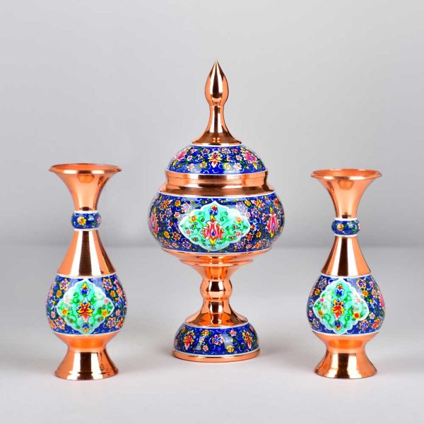 ست شکلات خوری 20 سانتی و جفت گلدان 16 سانتی مس و پرداز