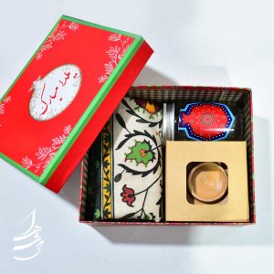 ست قندان سفال میناکاری و رومیزی و باسلوق