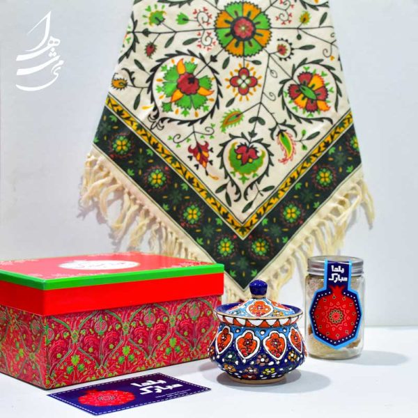 ست قندان سفال میناکاری و رومیزی و باسلوق - Image 2